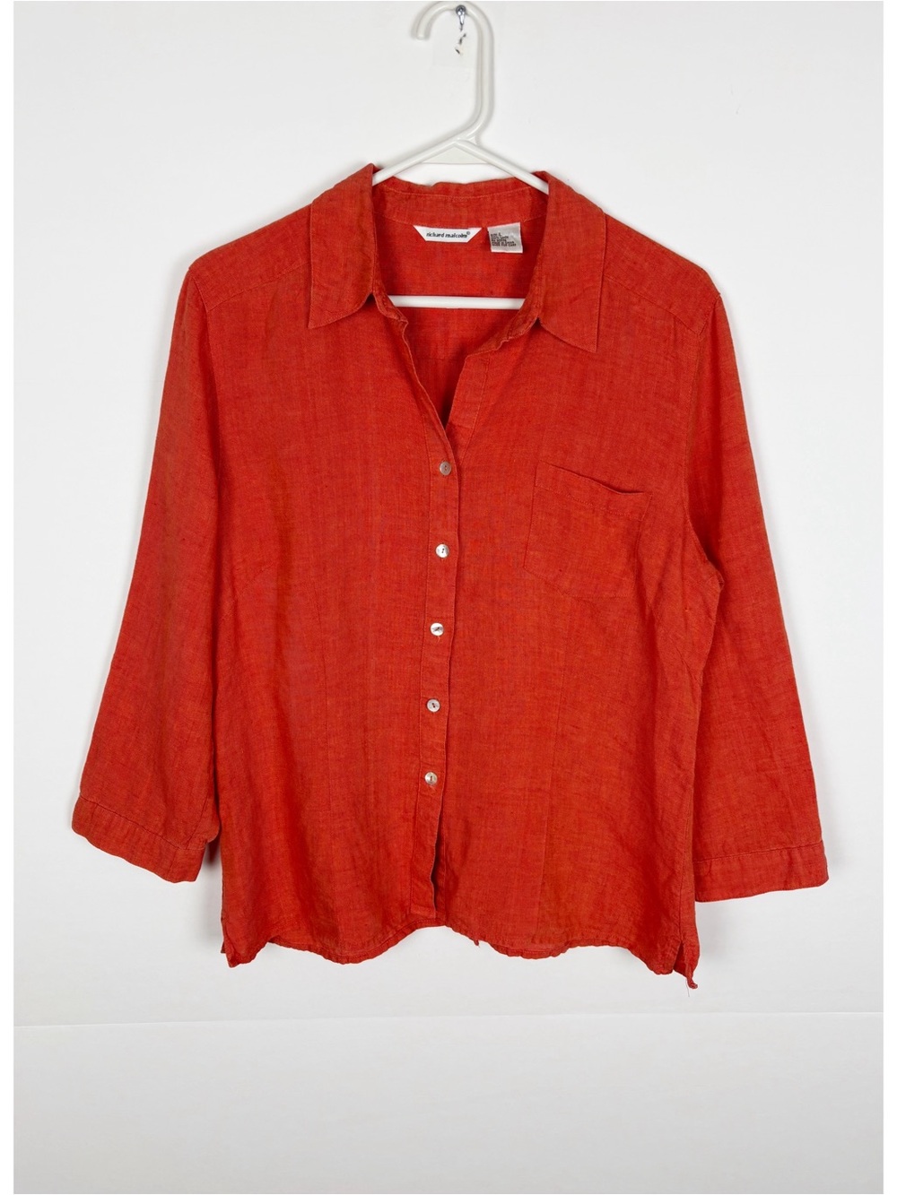 Richard Malcolm Button Up Shirt Linen Size Large  Lagenlook Coral Red